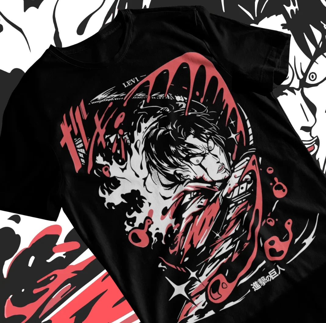 Here at Everythinganimee we have the best anime shirts in the world. 
Channel the fierce spirit of humanity's strongest soldier with this Attack on Titan Levi T-shirt.