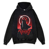 Berserk Washed Black Streetwear Cotton Vintage Hoodie