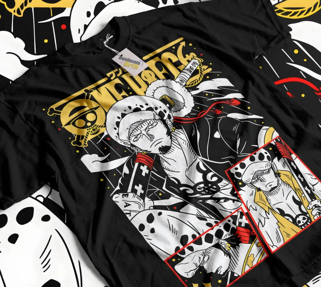 Here at Everythinganimee we have only the best anime merch! Free Global Shipping.
Show your allegiance to the Heart Pirates with this stylish Trafalgar D. Water Law t-shirt! 