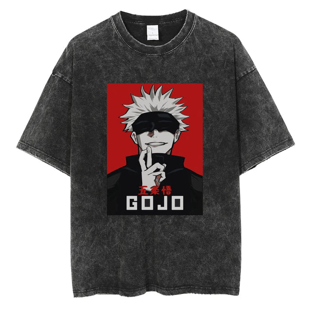 Anime Jujutsu Kaisen Washed Black Tshirt Men Streetwear Hip Hop Graphic T-Shirts Harajuku Summer Casual 100% Cotton Tops Tees, everythinganimee