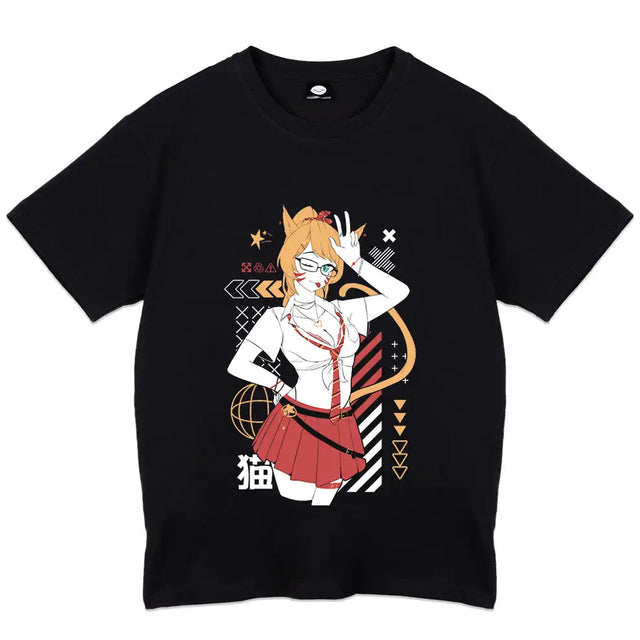 Here at Everythinganimee we have the best anime shirts in the world.
Embrace the playful and mischievous spirit of Kaiyoko Nya with this stylish tee. The design highlights the confident and adorable character in a vibrant schoolgirl outfit, complete with her signature glasses and feline charm.