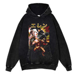 Attack on Titan Washed Black Streetwear Cotton Vintage Hoodie