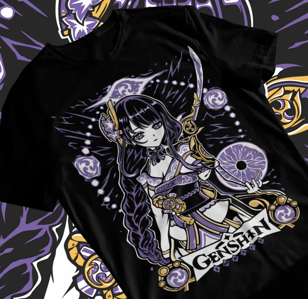 Embrace the power of the Raiden Shogun.with this striking tee. If you are looking for more Genshin Impact Merch, We have it all! | Check out all our Anime Merch now!