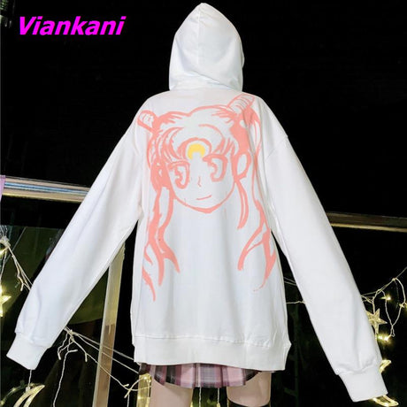 Kawaii Anime Hoodie Women Harajuku Sailor Moon Cute Cartoon Korean Casual Sweatshirt Fashion Street Graphic Pullover , everythinganimee