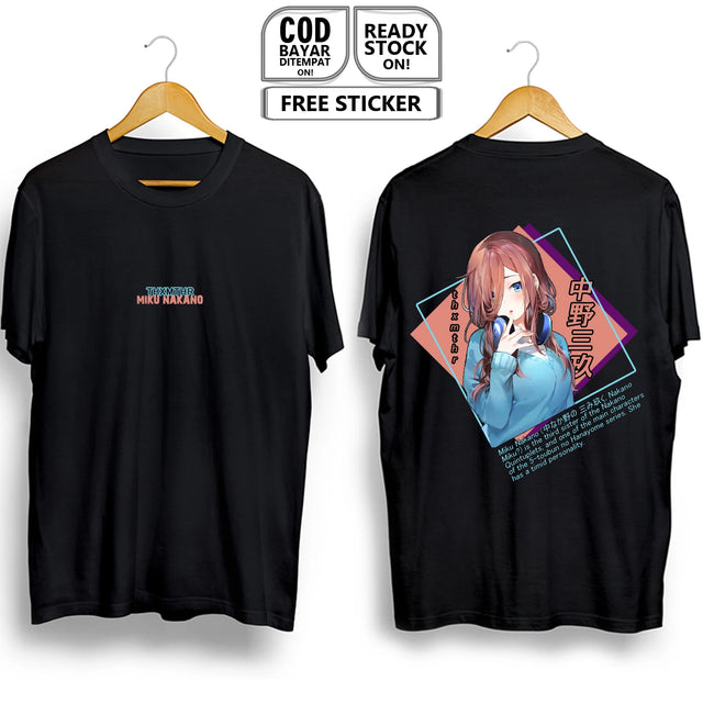 Here at Everythinganimee we have the best anime shirts in the world.
Show your love for Miku Nakano from The Quintessential Quintuplets with this stylish tee featuring her iconic character. The soft fabric and minimalist front design make it a versatile piece that’s perfect for any anime fan looking to rep their favorite quint.