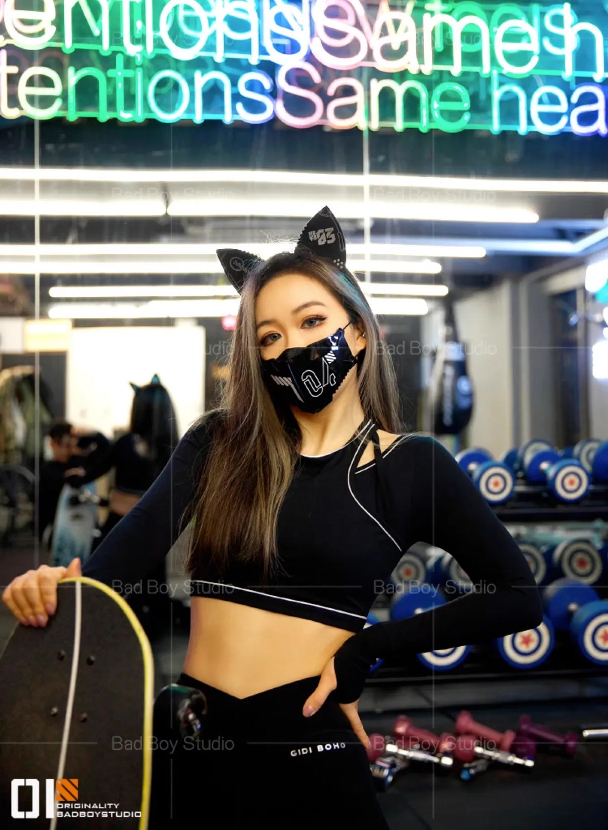 Cyber Punk Cosplay Mask with Cat Ears Headband