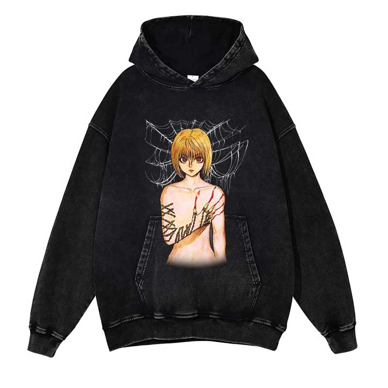 Hunter X Hunter Washed Black Streetwear Cotton Vintage Hoodie