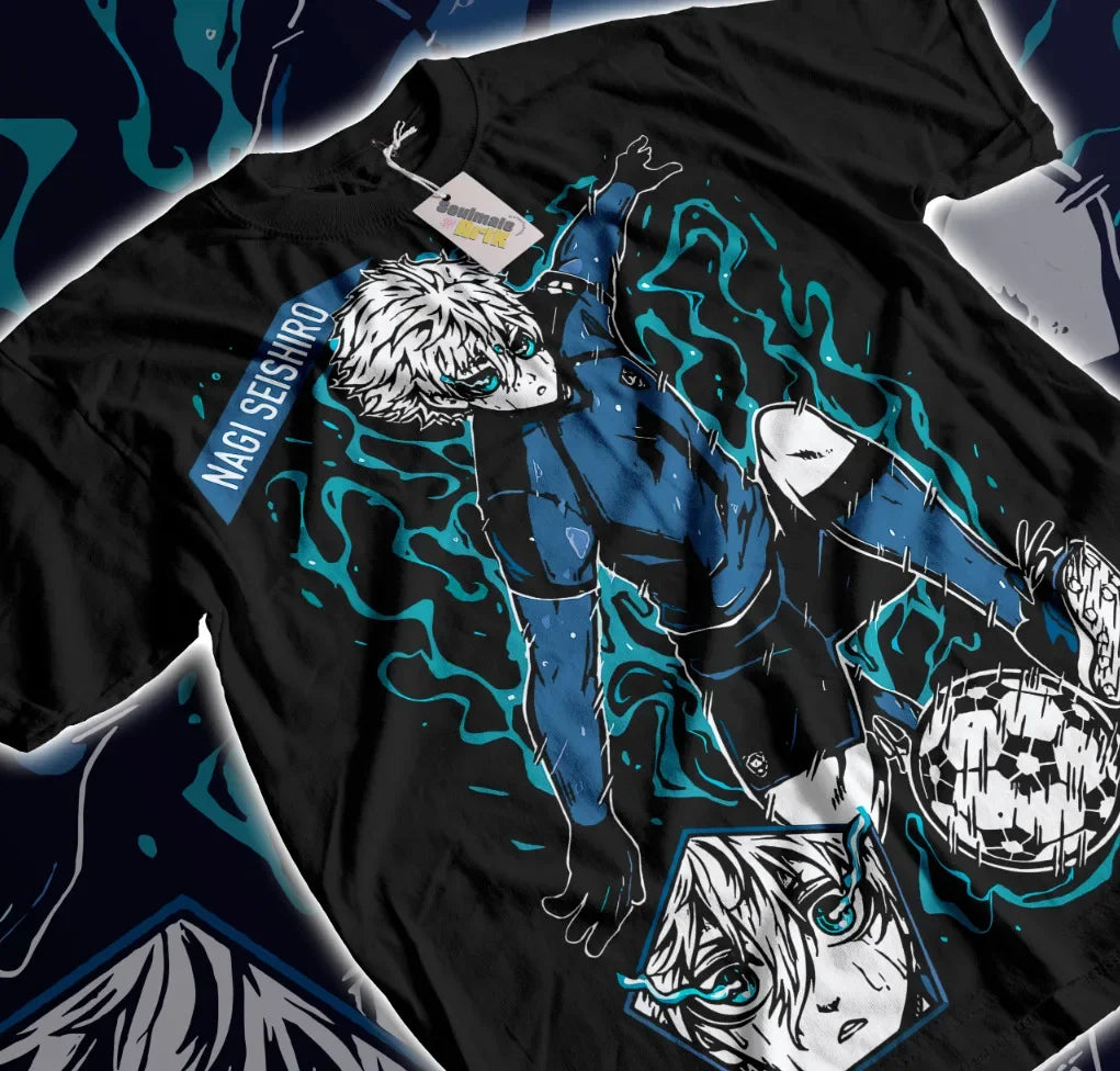 Here at Everythinganimee we have the best anime shirts in the world. Unleash your inner striker with the Nagi Seishiro Blue Lock Tee, featuring the talented genius from Blue Lock. 