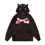 Kawaii Anime Kirby Letter Priting Hoodies Women Loose Streetwear Zip up Hoodie Anime Cute Y2k Clothes Harajuku Tops Pink, everythinganimee