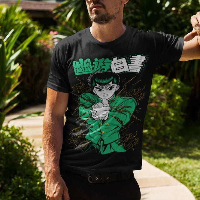 This tee captures the magic of Yusuke Urameshi. If you're looking for more Yu Yu Hakusho merch, we have it all! Check out our anime merch now—free shipping!