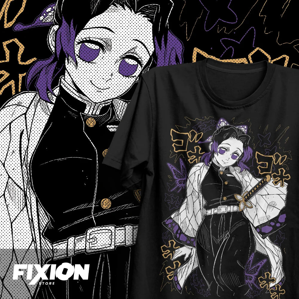 Here at Everythinganimee we have the best anime shirts in the world.
Embrace the elegance and deadly precision of Shinobu Kocho with this exclusive tee from "Demon Slayer: Kimetsu no Yaiba." Featuring her iconic butterfly-themed design and graceful stance.