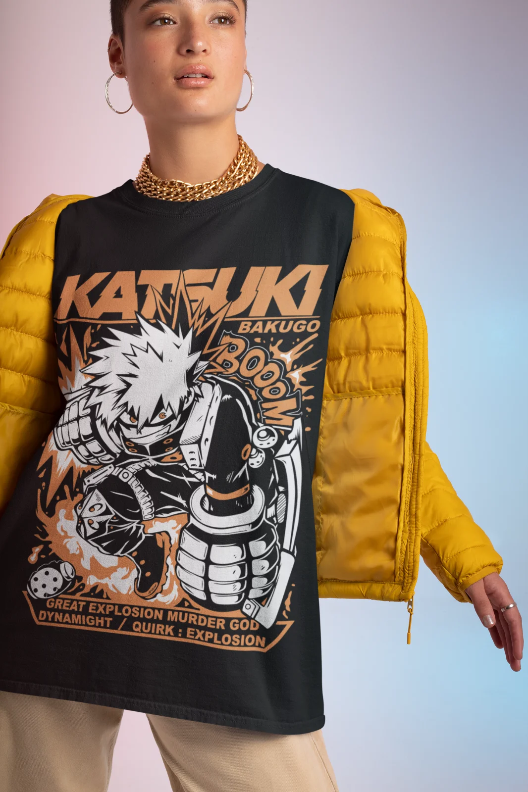 Immerse yourself in this Bakugo tee, perfect for anime fans. Looking for more My Hero Academia merch? Explore our full collection of anime merch now!