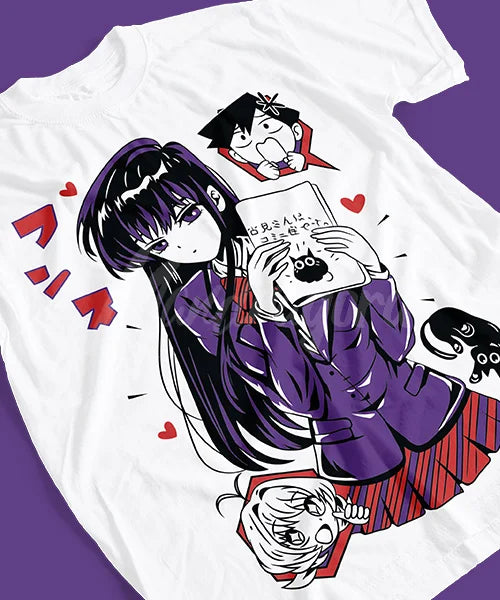 Here at Everythinganimee we have the best anime shirts in the world.
Celebrate the adorable awkwardness of Komi from Komi Can't Communicate with this playful and charming tee. Featuring Komi in her classic school uniform, alongside her friends in fun, lively poses.