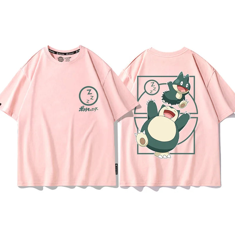 Here at Everythinganimee we have the best anime shirts in the world. Embrace the laid-back vibes of Snorlax and Munchlax with this adorable pink tee. 