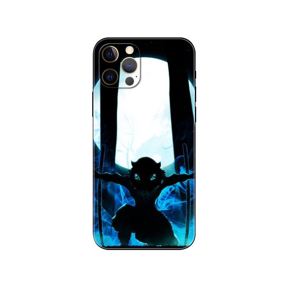 Demon Slayer Kimetsu No Yaiba phone case for iphone 14 se 6 6s 7 8 plus x 10 XR XS 11 12 13 mini pro MAX black tpu back cover, everythinganimee