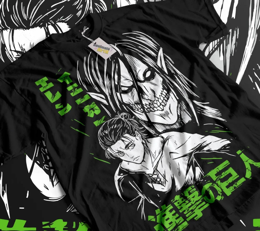 This tee captures the magic of Eren Yeager. If you're looking for more Attack On Titan merch, we have it all! Check out our anime merch now—free shipping!