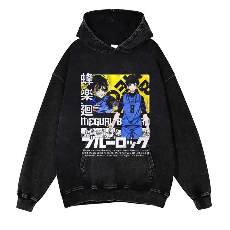 Bluelock Washed Black Streetwear Cotton Vintage Hoodie