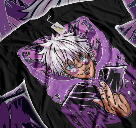 Here at Everythinganimee we have the best anime shirts in the world.Immerse yourself in the world of Jujutsu Kaisen with this electrifying Gojo Satoru shirt, showcasing one of anime's most iconic characters.