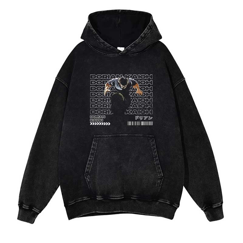 Baki Washed Black Streetwear Cotton Vintage Hoodie