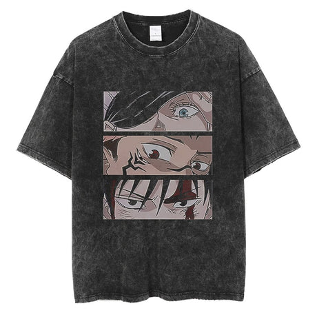 Anime Jujutsu Kaisen Washed Black Tshirt Men Streetwear Hip Hop Graphic T-Shirts Harajuku Summer Casual 100% Cotton Tops Tees, everythinganimee