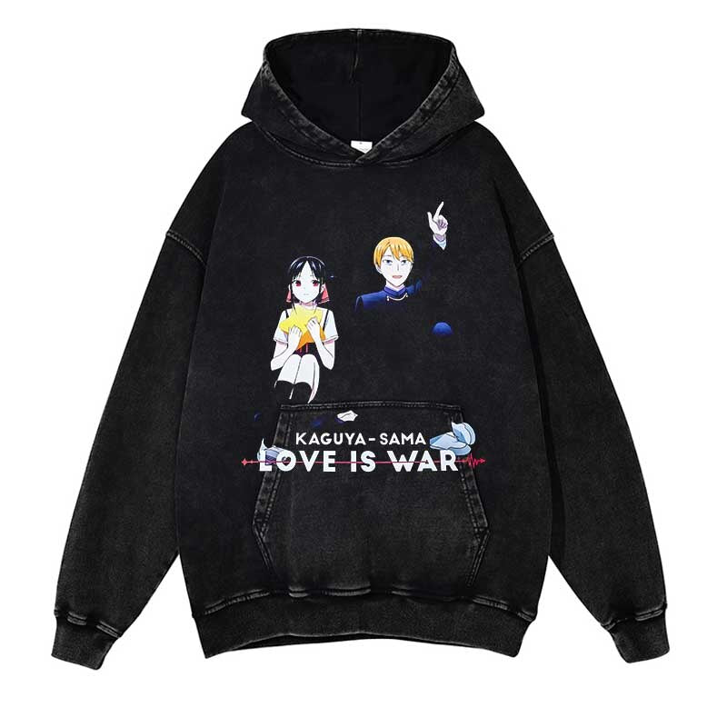 Love Is War Washed Black Streetwear Cotton Vintage Hoodie