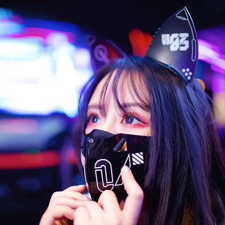 Cyber Punk Cosplay Mask with Cat Ears Headband