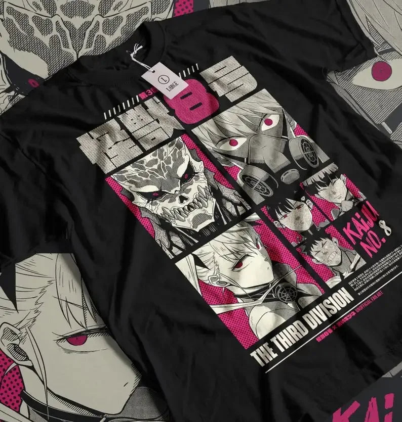 Here at Everythinganimee we have only the best anime merch! Free Global Shipping.
Celebrate the thrilling world of Kaiju No. 8 with this high-quality shirt featuring a dynamic collage of your favorite characters. From the fierce kaiju forms to the determined heroes, this shirt captures the essence of the series in bold, striking detail. 