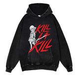 KILL la KILL Washed Black Streetwear Cotton Vintage Hoodie