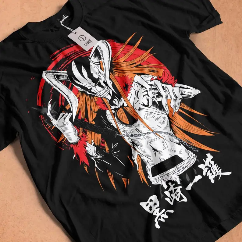 Here at Everythinganimee we have only the best anime merch! Free Global Shipping.
Unleash the fury of Ichigo's Vasto Lorde form with this striking Bleach T-Shirt. Featuring bold, dynamic artwork of Ichigo in his most fearsome transformation, 