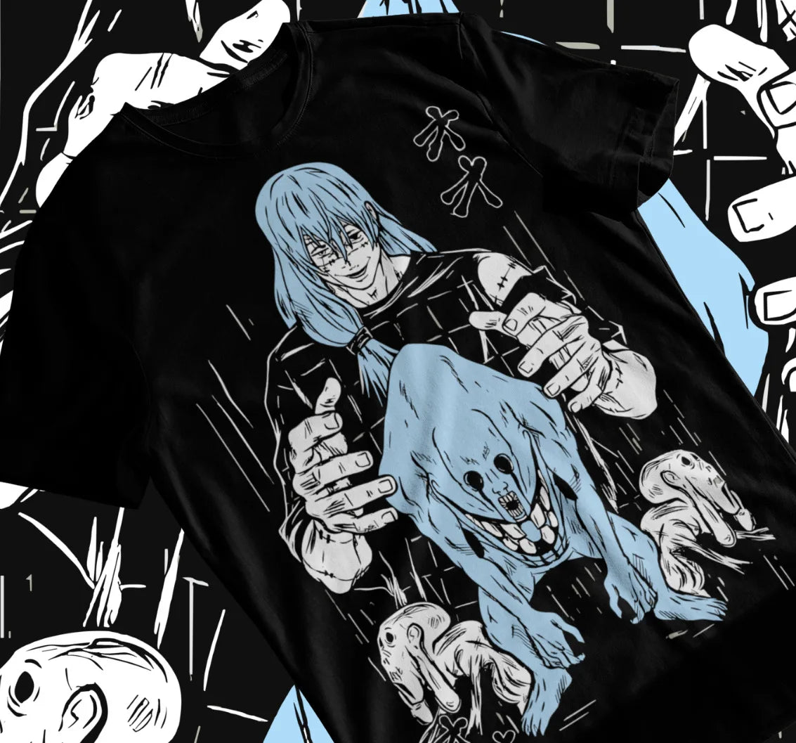 Here at Everythinganimee we have the best anime shirts in the world. 
Unleash the malevolence of Jujutsu Kaisen's Mahito with this incredible shirt, showcasing the terrifying cursed spirit manipulator in all his sinister glory. 