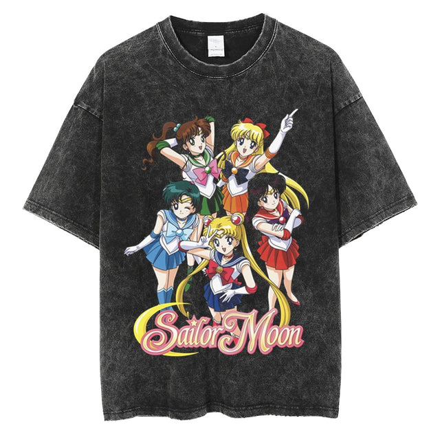 Men Hip Hop Streetwear Black T-Shirt Japanese Anime Sailor Moon Vintage T Shirt Summer Harajuku Cotton Tshirt Short Sleeve Tops, everythinganimee