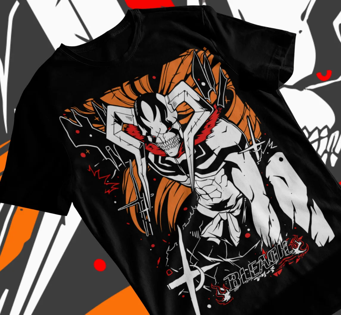 Here at Everythinganimee we have only the best anime merch! Free Global Shipping.
Channel the power of Vasto Lorde with the Ichigo Kurosaki Bleach Unisex Shirt. This soft and comfortable tee features a fierce design of Ichigo in his Vasto Lorde form, perfect for any Bleach fan looking to make a bold statement. 