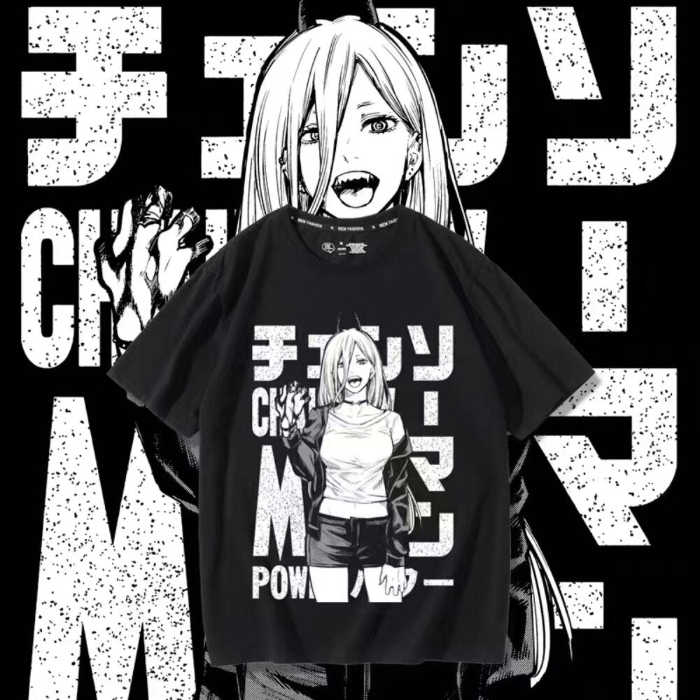 Power Chainsaw Man Manga Graphic Oversized Cotton Tee