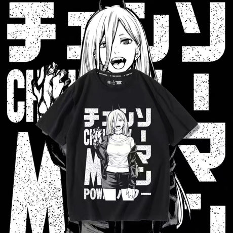 Power Chainsaw Man Manga Graphic Oversized Cotton Tee