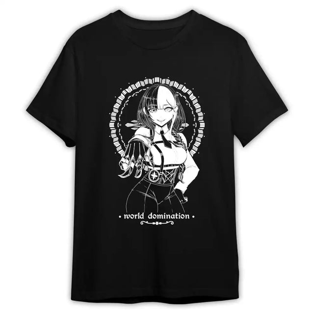 Here at Everythinganimee we have the best anime shirts in the world.
Step into a world of bold ambition with the Orihime Domination Tee, featuring a captivating monochrome design that showcases Orihime in a commanding pose. With the words “World Domination” beneath the powerful artwork.