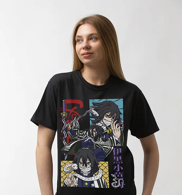 Show your dedication with this striking tee featuring the enigmatic Obanai Iguro. If you are looking for more Demon Slayer Merch, We have it all! | Check out all our Anime Merch now!