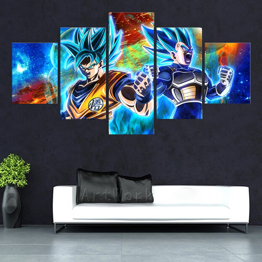 5 piece Animation Wall Art Dragon Ball Goku Super Cartoon Pictures Wall Painting for Living Room Wall Decor Gift, everythinganimee