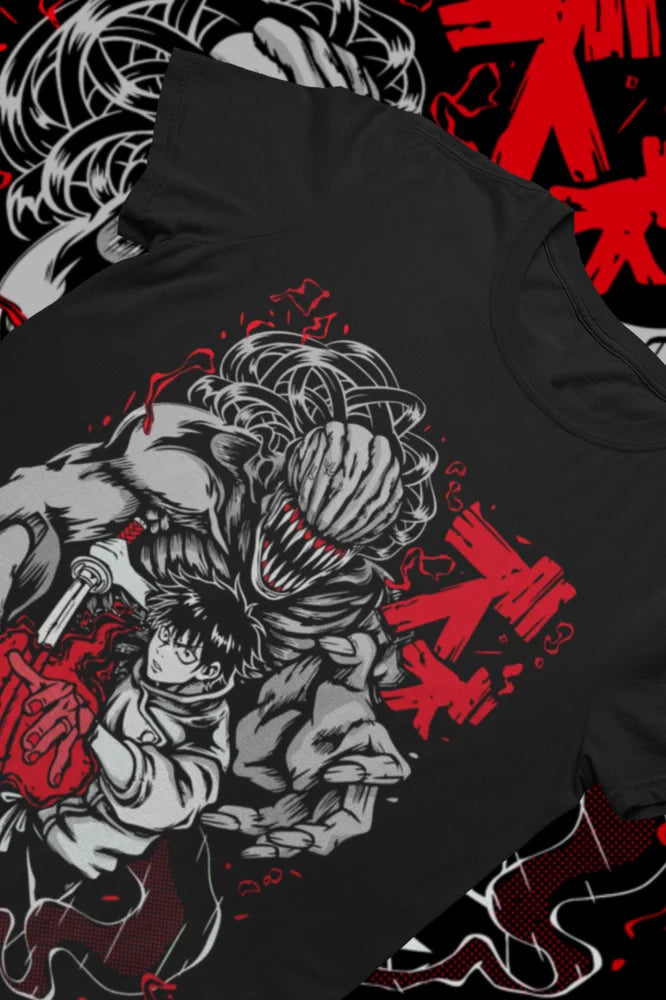 Here at Everythinganimee we have the best anime shirts in the world. 
Unleash the curse with the Yuta & Rika Tee from Jujutsu Kaisen! This bold design features Yuta Okkotsu alongside his powerful and terrifying cursed spirit.