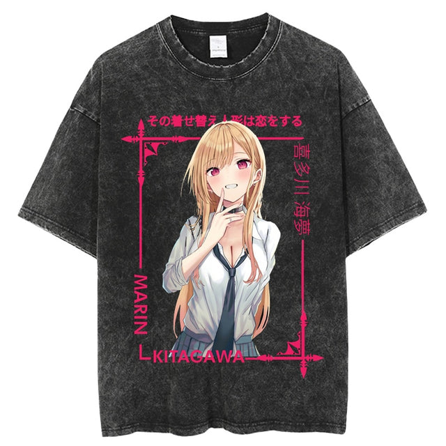 Anime My Dress Up Darling Harajuku T Shirt Men Hip Hop Vintage Washed 100% Cotton Streetwear Short Sleeve Graphic Unisex T-Shirt, everythinganimee