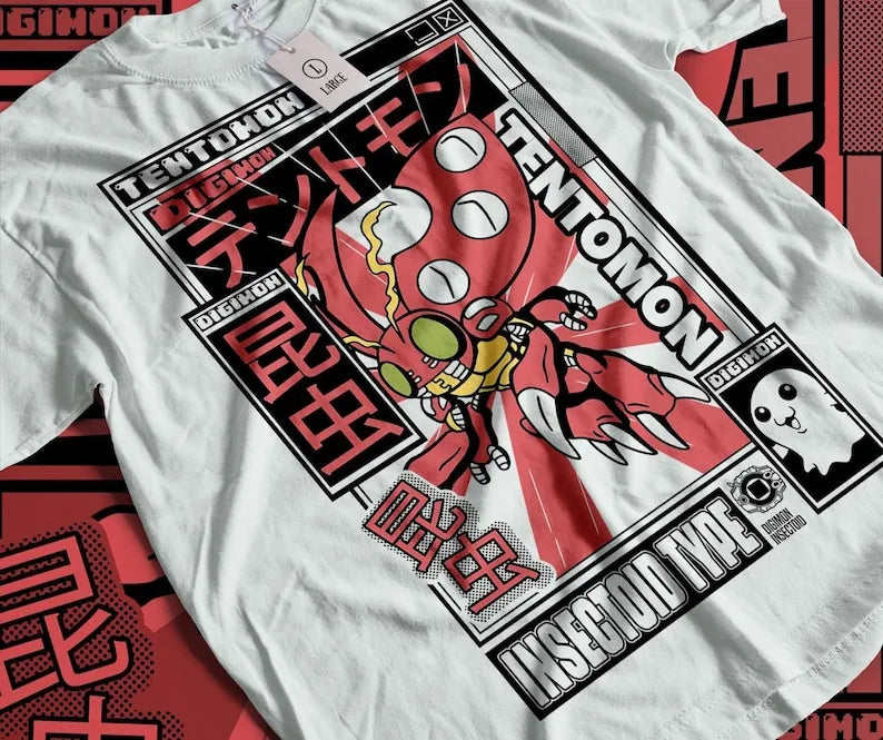 Here at Everythinganimee we only have the best shirts in the world! Show off your love for Digimon with the Tentomon Insectoid Tee, featuring the lovable and electric Tentomon in a bold, retro-style design. This tee captures Tentomon’s iconic look, blending vintage vibes with a modern twist that stands out in any crowd. 