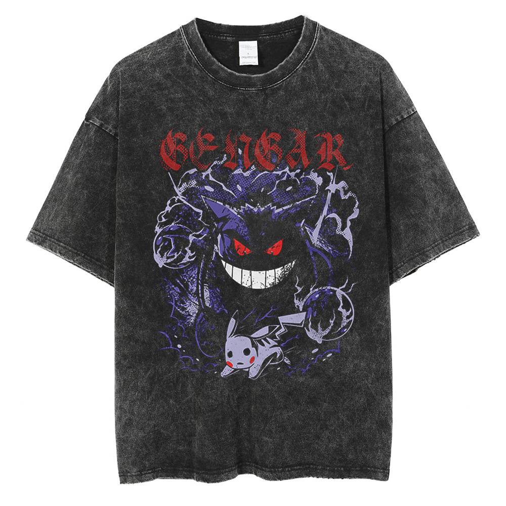 Anime Vintage Pokemon Gengar Oversized T Shirt Washed Tshirt Unisex Summer Short Sleeve Cotton Streetwear Tops Tee Male Clothes, everythinganimee