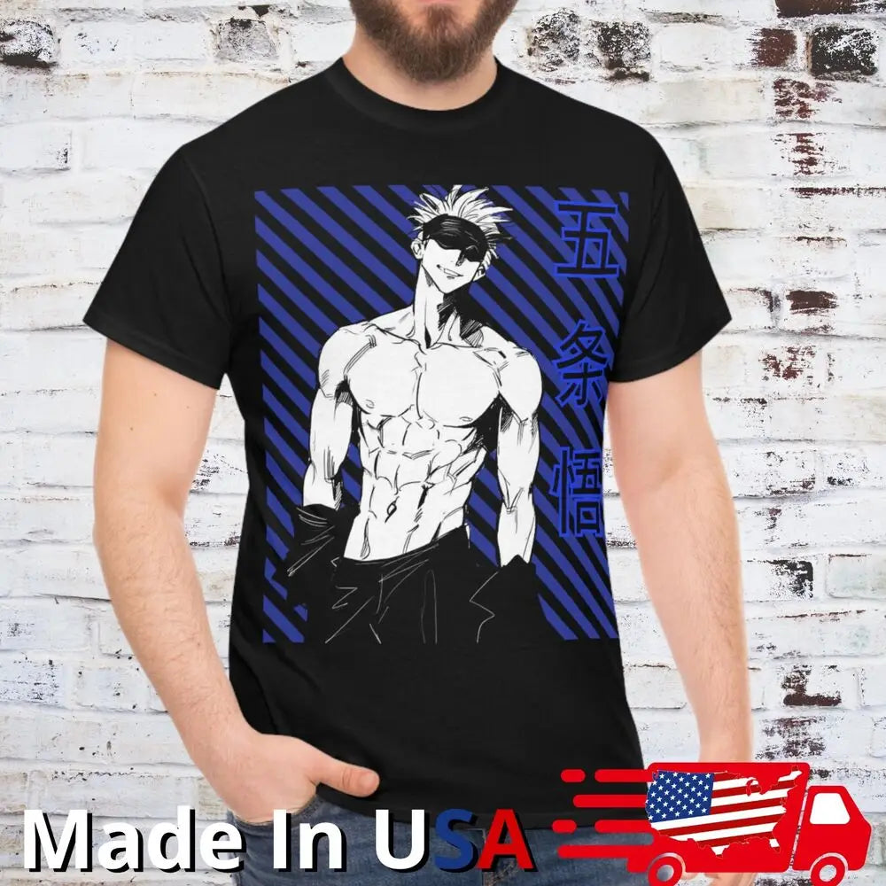 Here at Everythinganimee we have the best anime shirts in the world.
Unleash the power of Gojo Satoru from Jujutsu Kaisen with this bold and striking tee. Featuring his iconic look, this shirt is perfect for fans who admire his strength and mysterious presence.