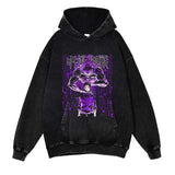 Jujutsu Kaisen Washed Black Streetwear Cotton Vintage Hoodie