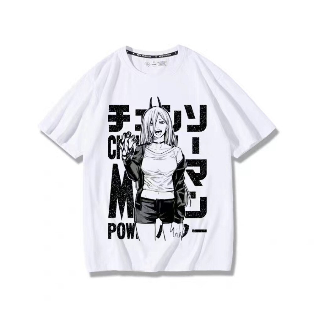 Power Chainsaw Man Manga Graphic Oversized Cotton Tee