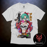 Here at Everythinganimee we have the best anime shirts in the world. Celebrate one of the most iconic Dragon Ball characters with this edgy Bulma Rebel Tee. Showcasing Bulma's adventurous spirit, the design features her with a bubblegum and blaster in hand, ready for action.