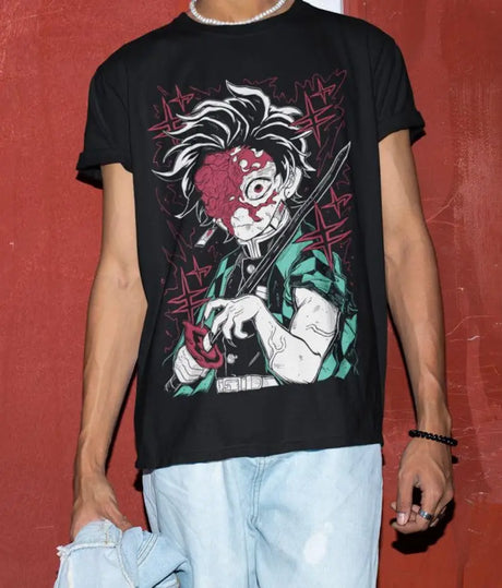 Immerse yourself in this striking Tanjiro Tee, perfect for anime fans. Looking for more Demon Slayer merch? Explore our full collection of anime merch now!