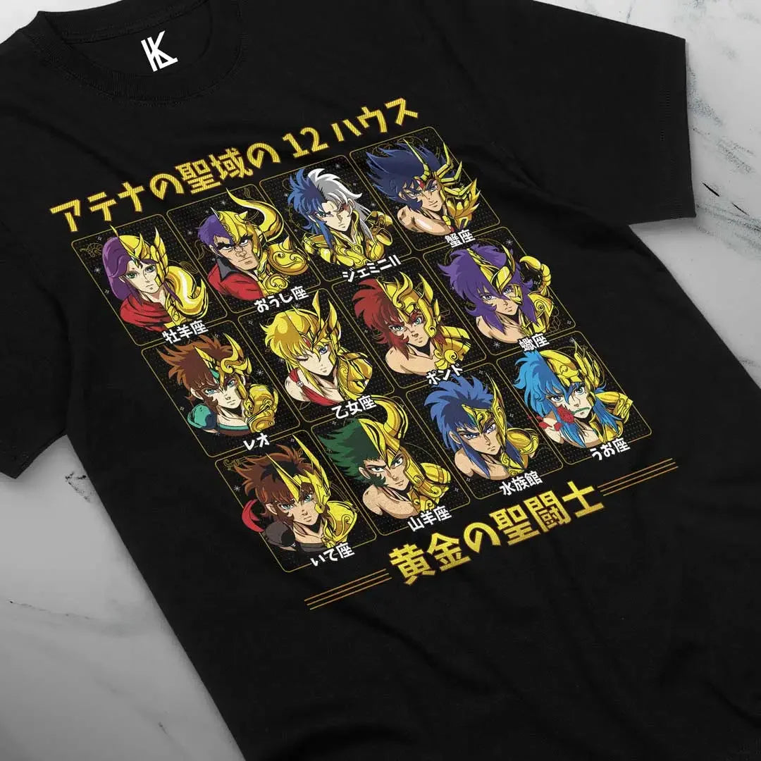 Here at Everythinganimee we have the best anime shirts in the world.
Honor the legendary 12 Golden Knights with this striking tee that features each of the zodiac warriors in their iconic gold armor. A must-have for fans of epic battles and zodiac symbolism.