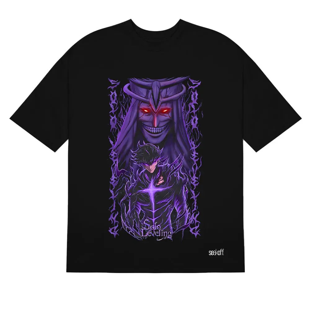 Here at Everythinganimee we have the best anime shirts in the world.
Step into the world of Solo Leveling with this powerful Shadows Tee, featuring a dramatic design of intense characters from the anime. The striking purple and black contrast, along with glowing red eyes and intricate details.