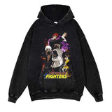 Anime Washed Black Streetwear Cotton Vintage Hoodies