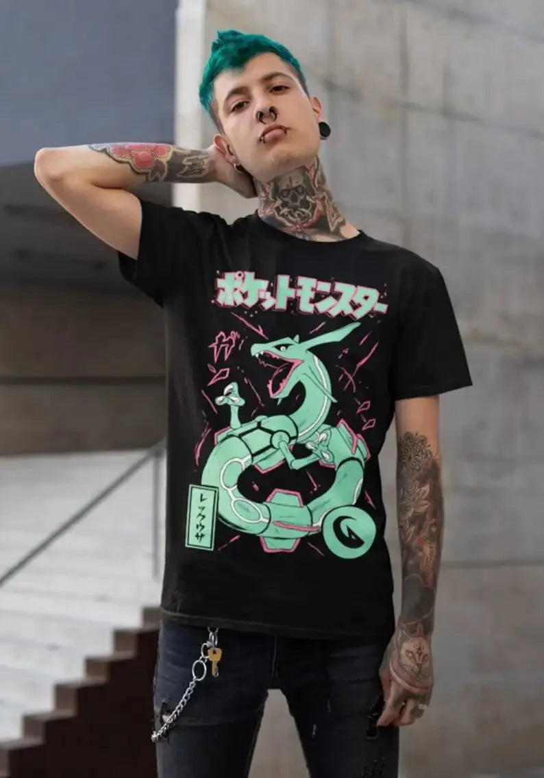 Immerse yourself in this striking Rayquaza Tee, perfect for anime fans. Looking for more Pokemon merch? Explore our full collection of anime merch now!